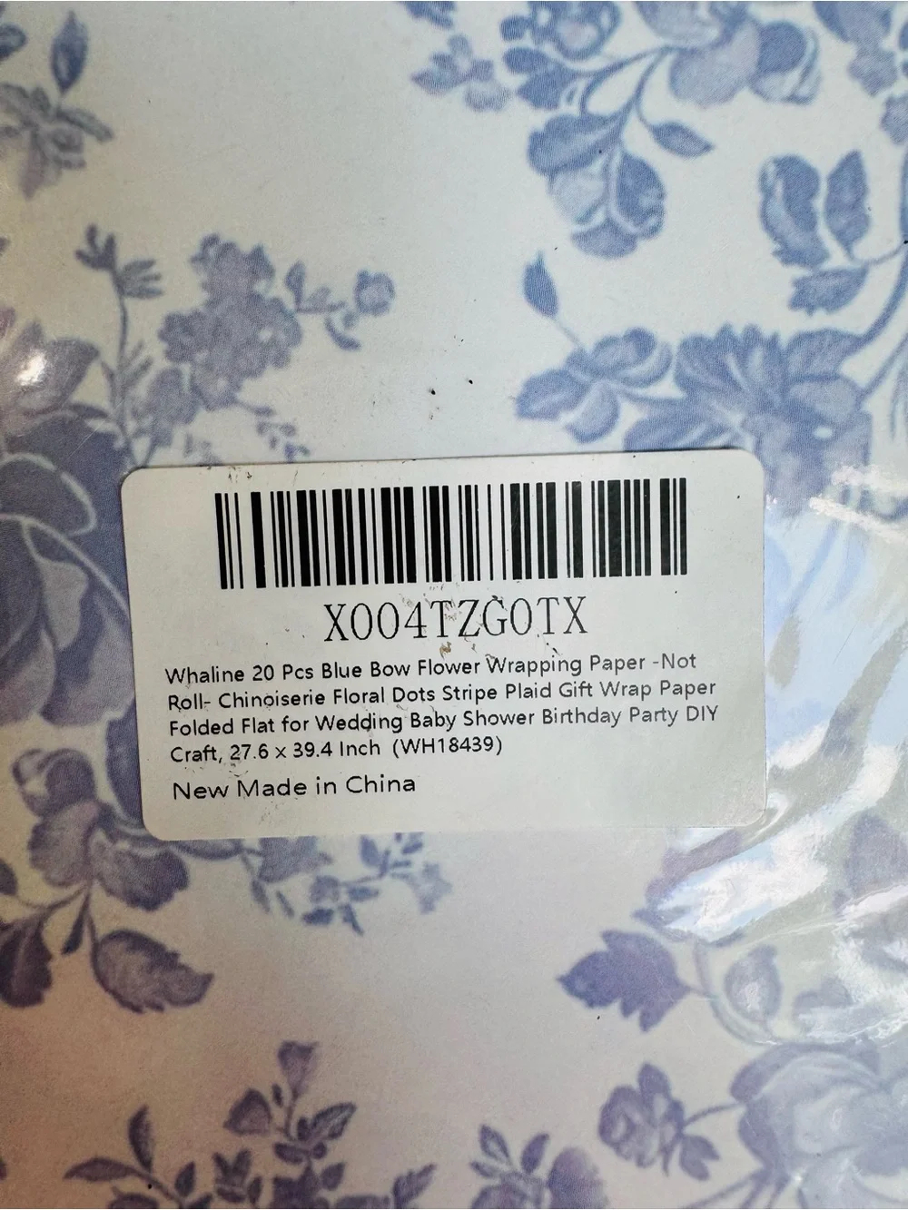 Whaline Blue Bow Floral Chinoiserie Wrapping Paper 20 Sheets Coquette NWT